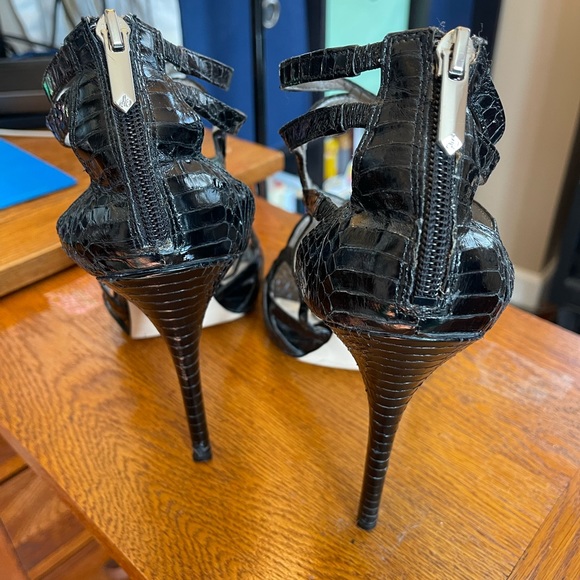 Sam Edelman Black Snakeskin Strappy 5” Heels - Picture 2 of 5